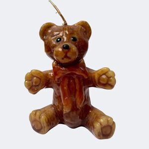 Vintage Teddy Bear Candle –  Brown Wax Bear with Scarf Accent  Handcrafted 4"